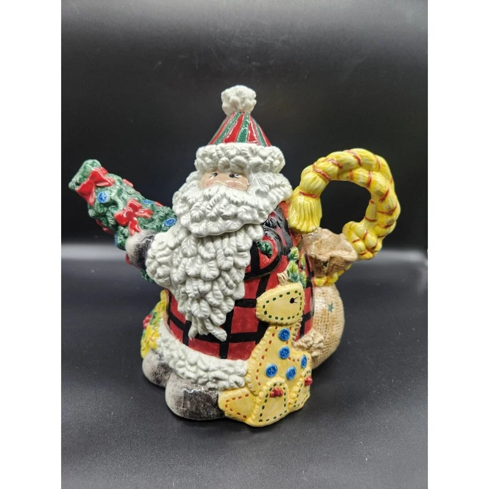 Festive Fitz And Floyd Christmas Holiday Teapot Homespun Ceramic Large